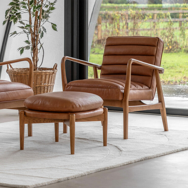 Gallery Datsun Antique Brown Leather Footstool