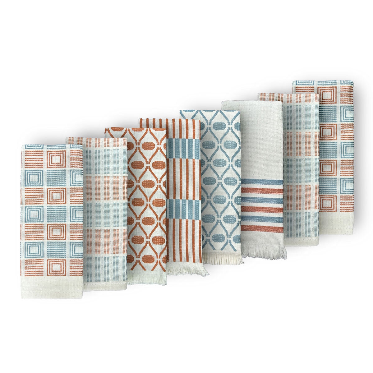 Mundotextil Portugal Kitchen Towels 8 Pack in Blue/Orange