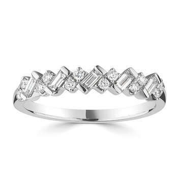 0.30ctw Baguette & Round Brilliant Cut Diamond Band Ring, 18ct White Gold