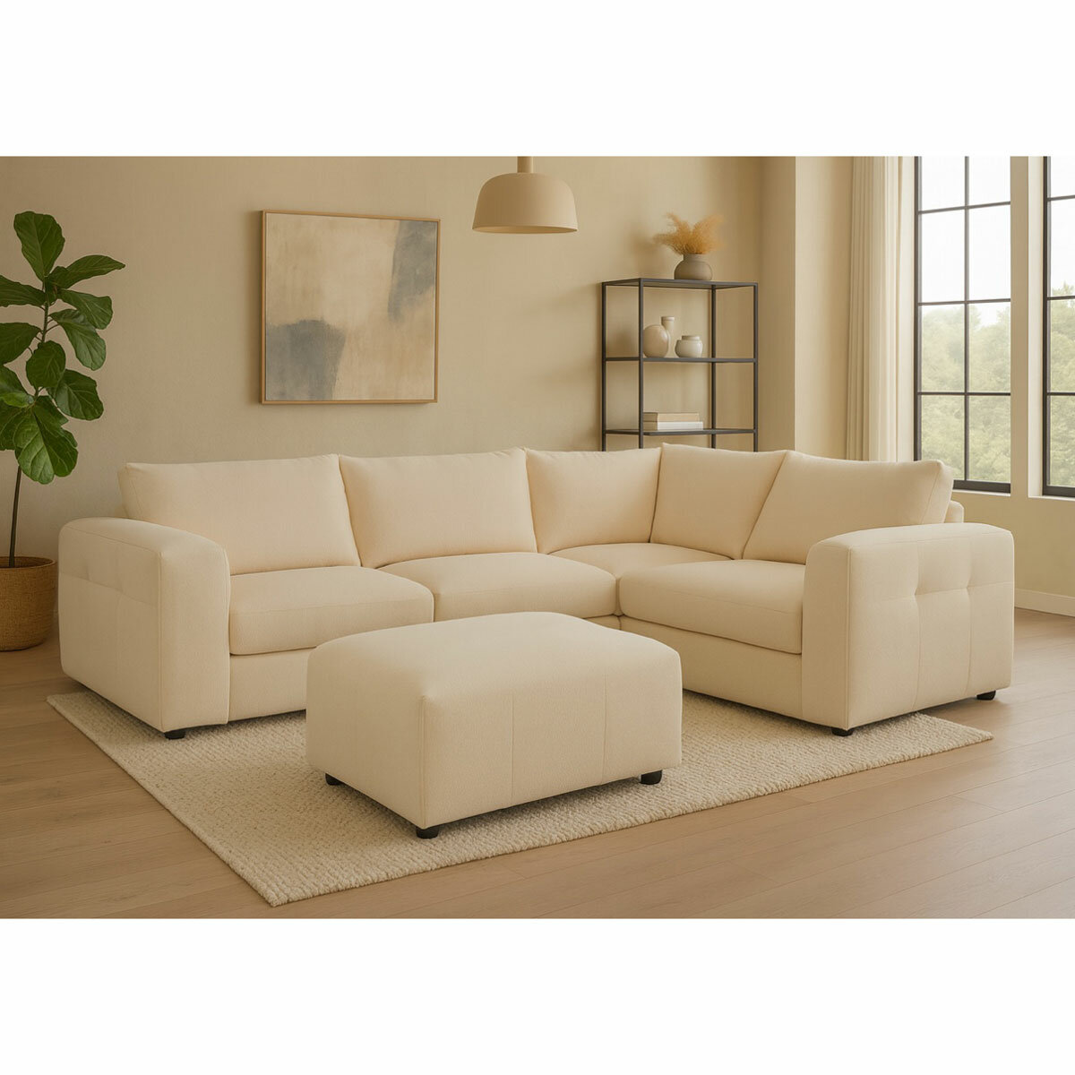 Harper Cream 5 Piece Modular Fabric Sofa with Ottoman