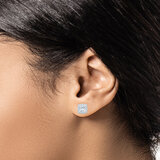 1.00ctw Princess & Round Brilliant Cut Diamond Halo Stud Earrings, 14ct White Gold