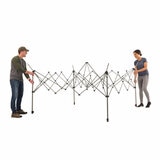 Studio image of two people dismantling the canopy