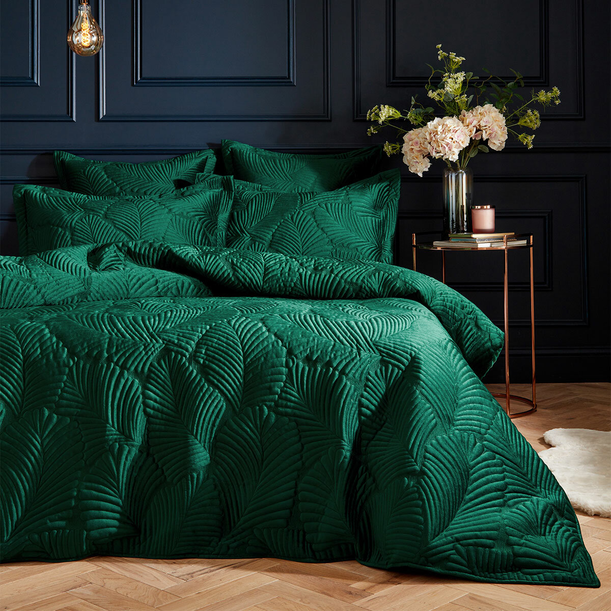 Paoletti Palmeria Velvet Emerald Duvet Cover Set in 3 Sizes