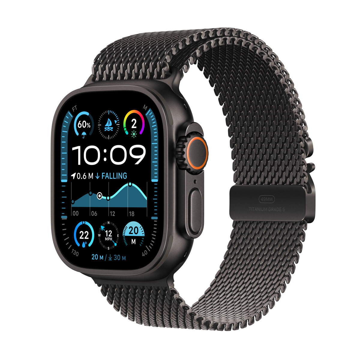 Apple Watch Ultra 2 GPS + Cellular, 49mm Titanium Case with Black Titanium Milanese - Large, MX5V3QA/A