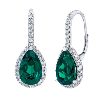 Pear Cut Lab Created Emerald & 0.50ctw Diamond Earrings, 14ct White Gold
