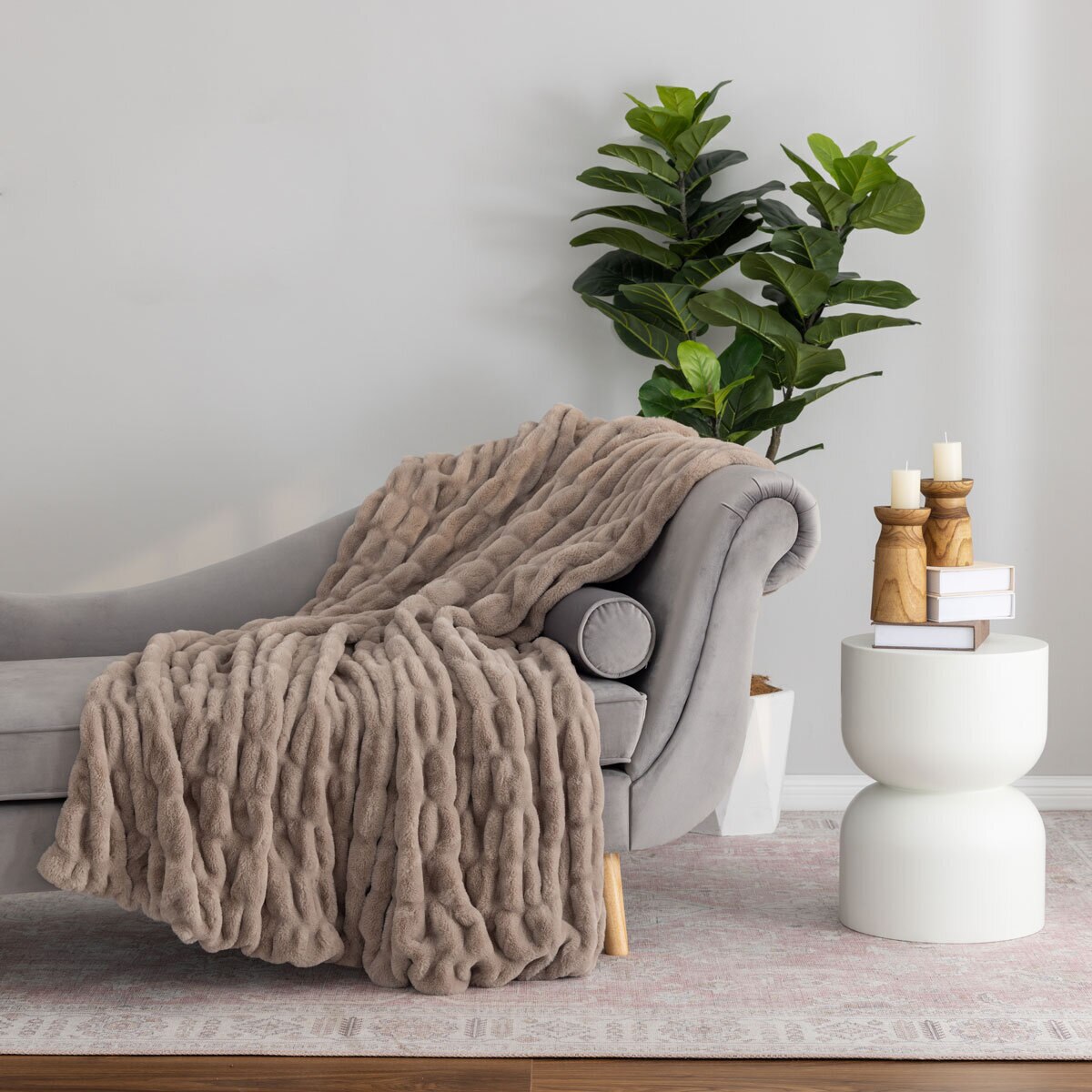 Berkshire Textured Faux Fur Throw 152 x 177 cm Taupe C