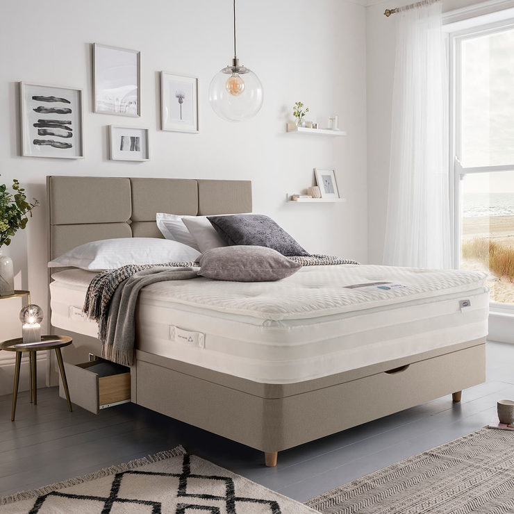 Silentnight Ottoman Divan Base with Harper Headboard in 4 Colours & 3