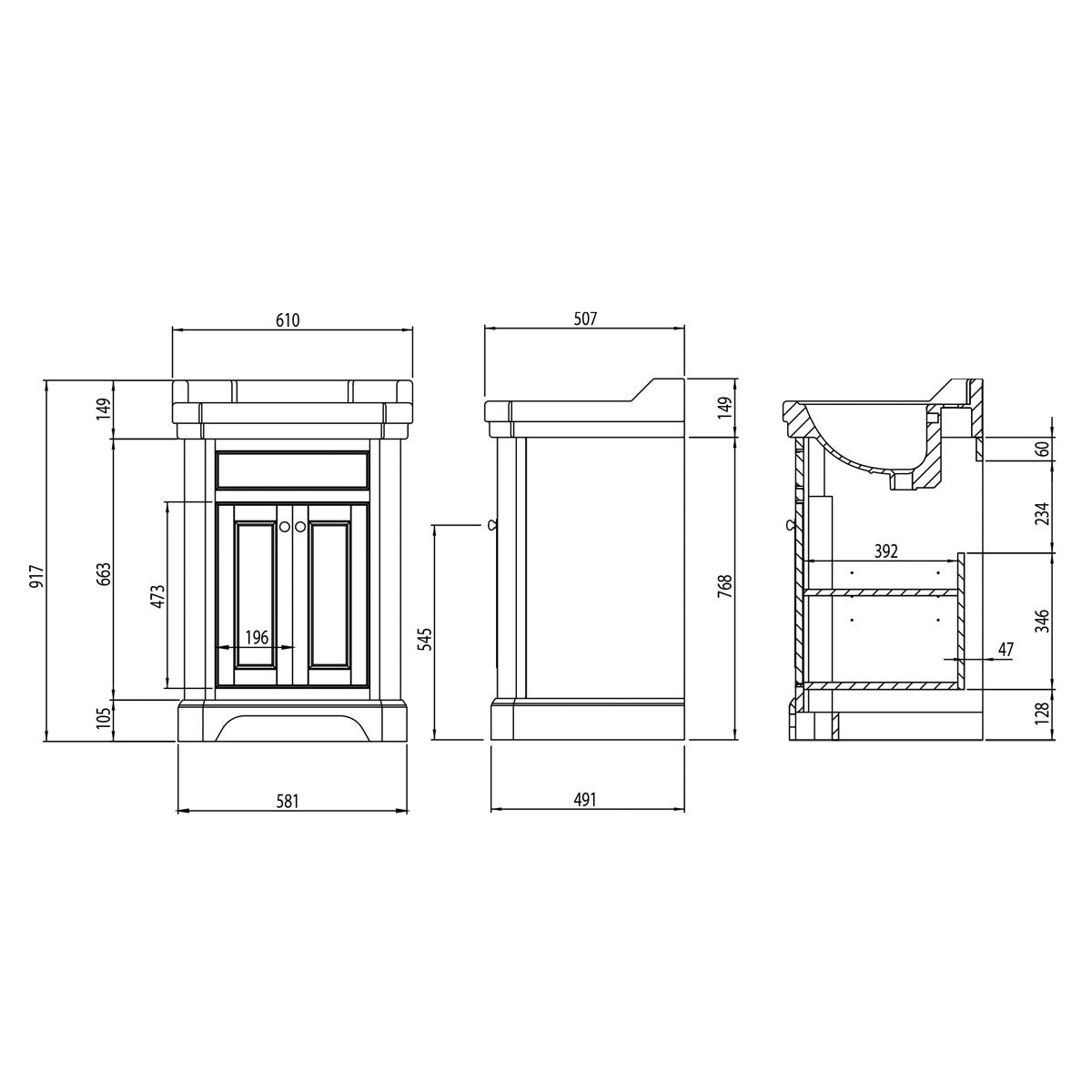 Tavistock Abbot 61.0 cm Floor Mounted Vanity Unit in White