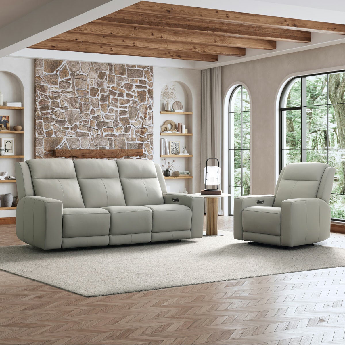 Simon Li Wren Light Grey Leather Power Reclining Armchair with Power Headrest Simon Li Wren Light Grey Leather Power Reclining Armchair with Power Headrest