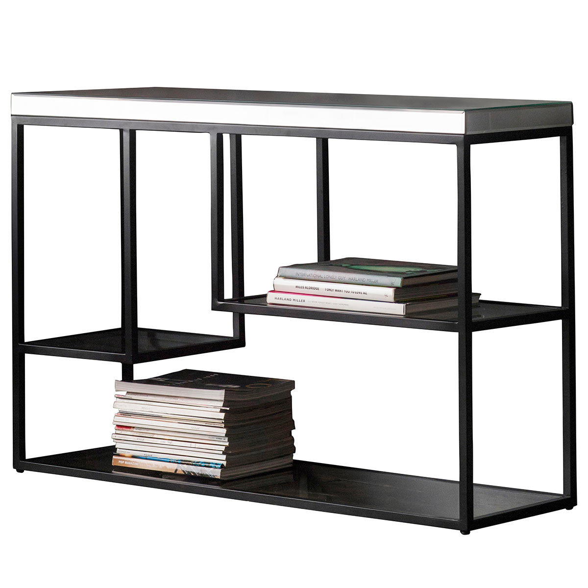 Pippard Console Table with Mirrored Top, Satin Black