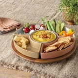 Over & Back Acacia Lazy Susan, with 5 Stoneware Dishes Over & Back Acacia Lazy Susan, with 5 Stoneware Dishes