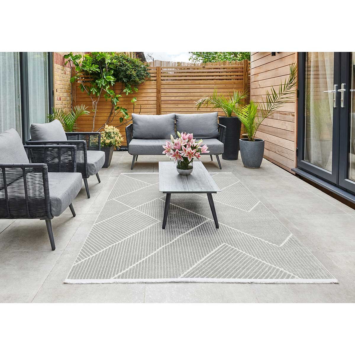 Jazz Deco Silver Indoor / Outdoor Rug, in 2 Sizes | Costc...