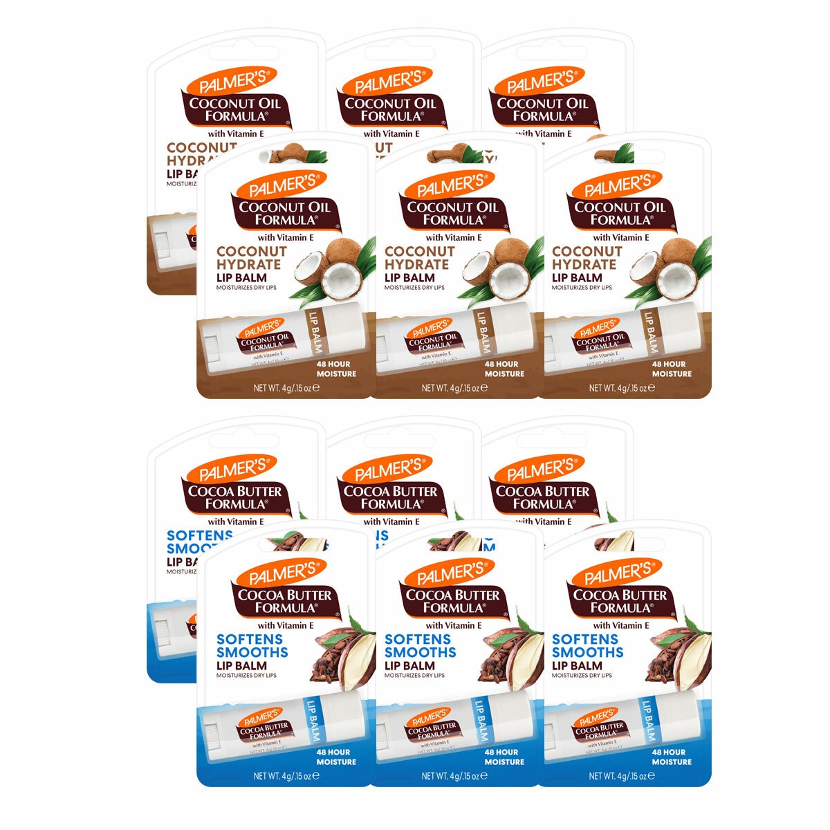 Palmers Lip Balm, Cocoa Butter or Coconut Oil, 6 Pack