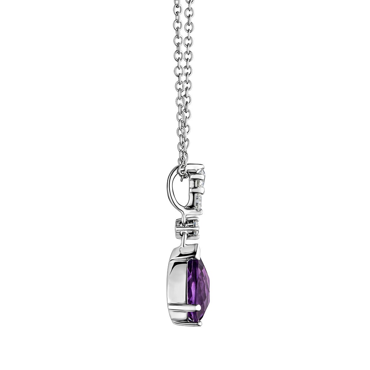 Pear Cut Amethyst & 0.20ctw Diamond Pendant, 18ct White Gold