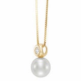 8-8.5mm Freshwater White Pearl & 0.07ct Diamond Pendant, 14ct Yellow Gold 8-8.5mm Freshwater White Pearl & 0.07ct Diamond Pendant, 14ct Yellow Gold