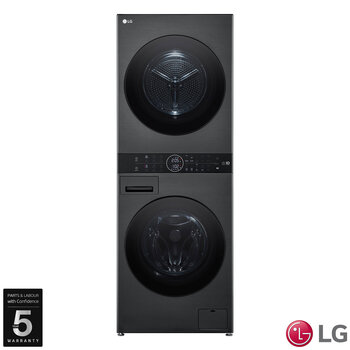 LG WT1210BBTN1, 12kg/10kg, 1400rpm, Washer Tower Rated in A/A+++ in Black Steel