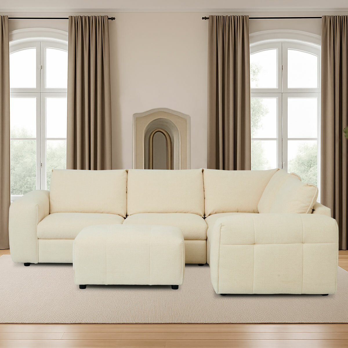Harper Cream 5 Piece Modular Fabric Sofa with Ottoman