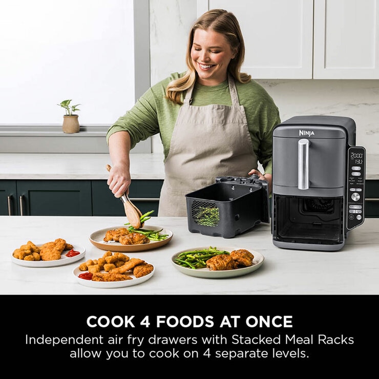 Ninja Double Stack 9.5L Air Fryer cooking 4 seperate levels at once
