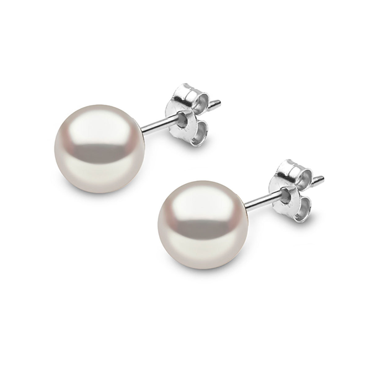 6.5-7mm Cultured Freshwater White Pearl Stud Earrings, 18ct White Gold