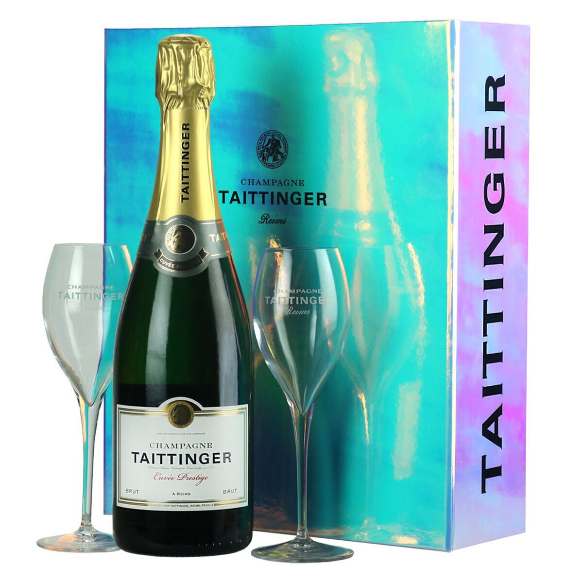 Taittinger Brut Reserve Champagne with 2 Flutes Gift Pack...