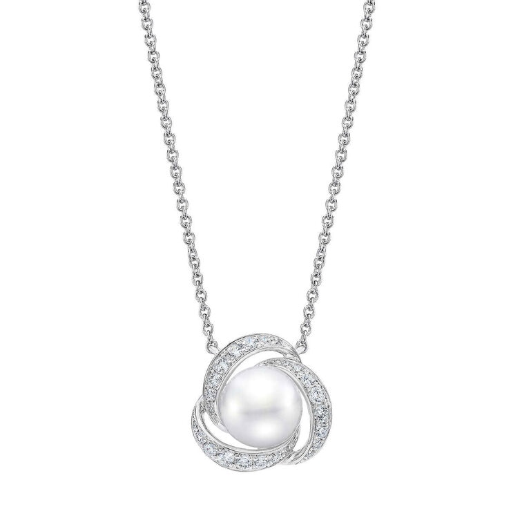 7.5-8mm Cultured Freshwater White Pearl & 0.25ctw Diamond Necklace, 14ct White Gold
