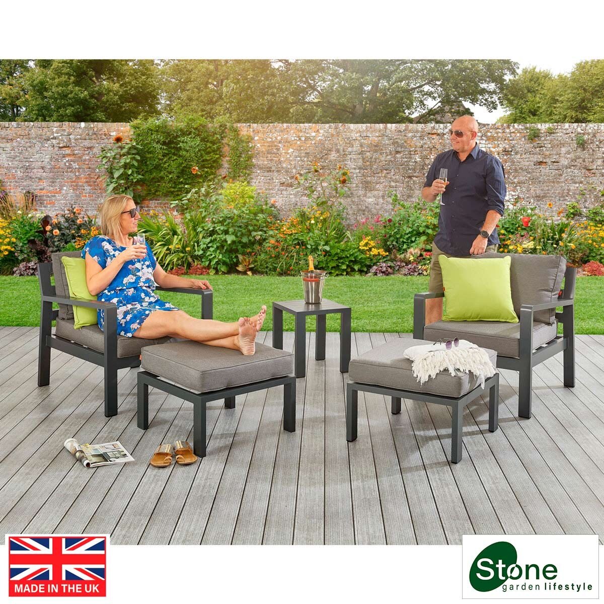 Stone Garden 5 Piece Armchair and Footstool Patio Set in Grey