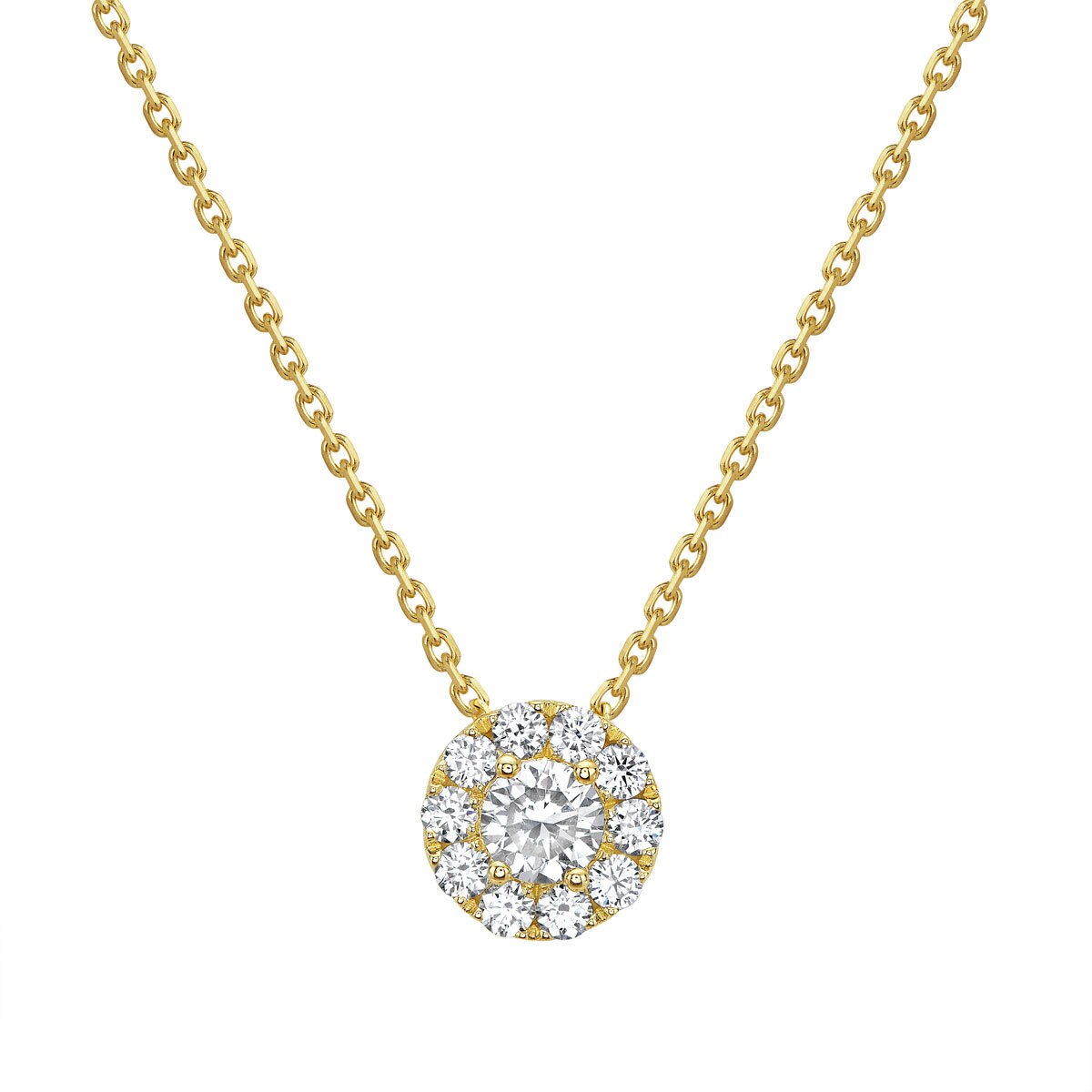 1.35ctw Round Brilliant Cut Diamond Halo Pendant, 14ct Yellow Gold