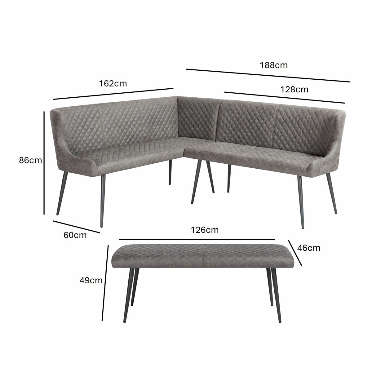 Chair and Bench with dimensions