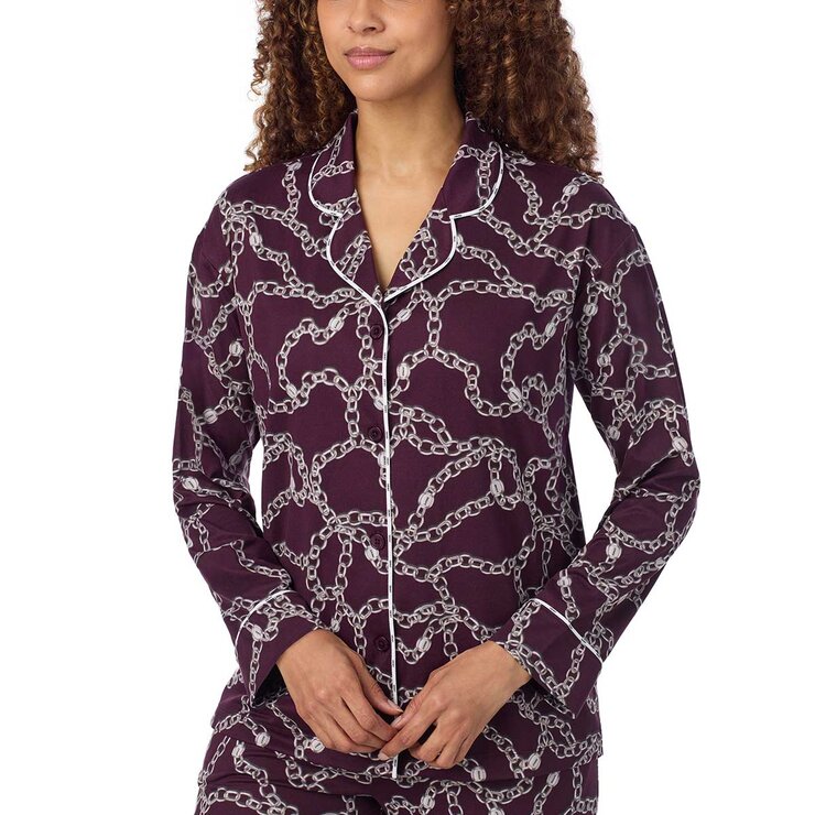 DKNY Women's Notch Collar Pyjama Set in Burgundy