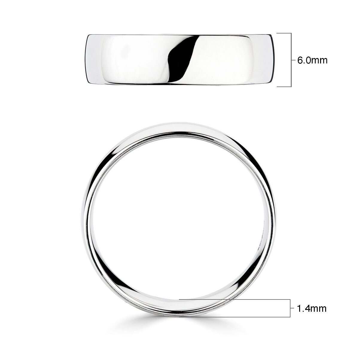 6.0mm Basic Light Court Wedding band. Platinum
