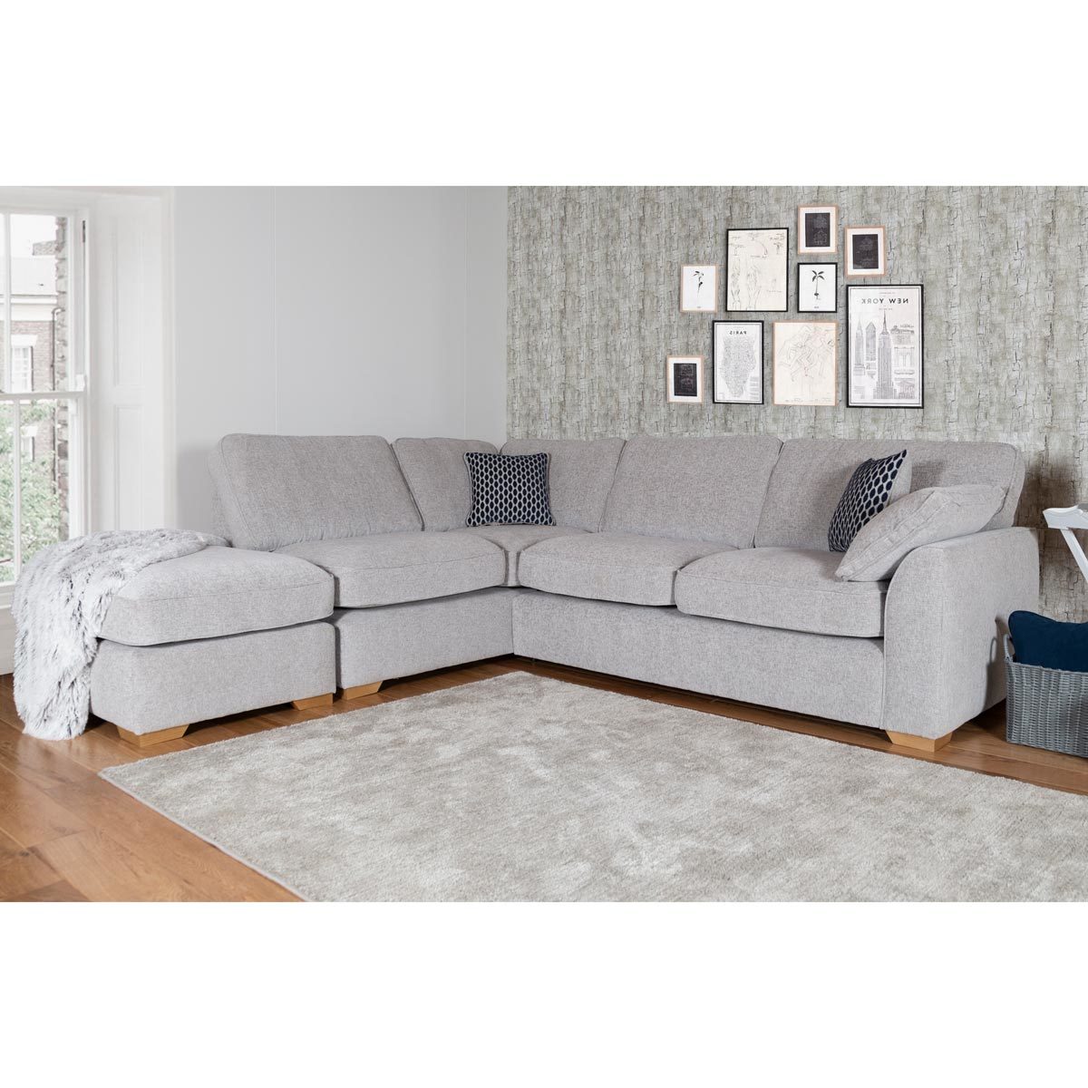 Lorna Corner Fabric Sofa In Lassie Silver, LeftFacing Costco UK