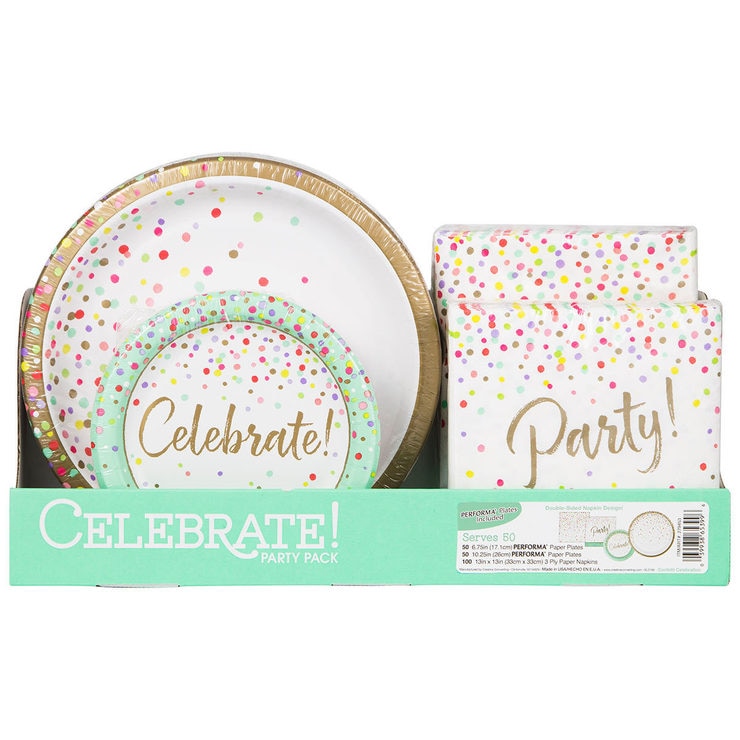 Confetti Celebration Party Pack 50 Large Plates, 50 Small Plates and