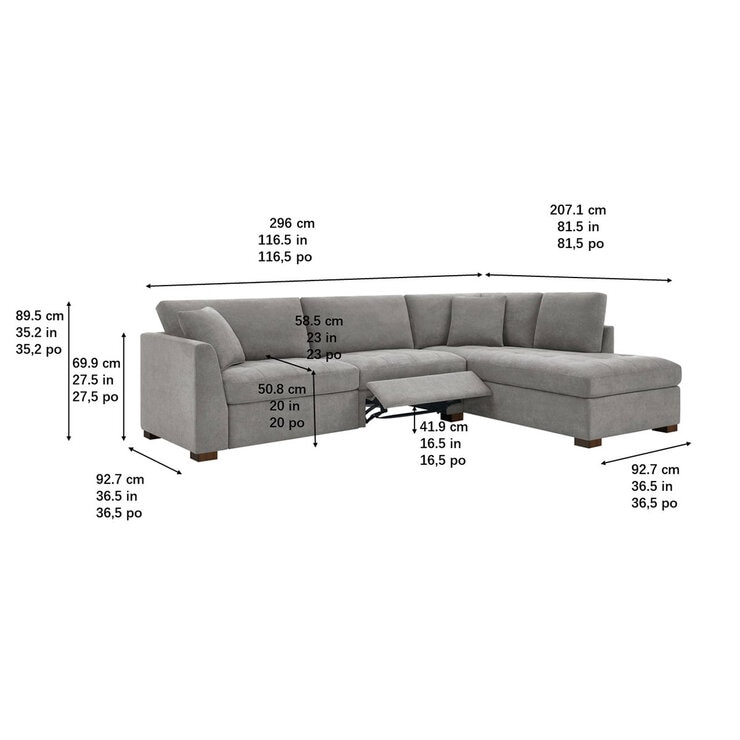 Thomasville Miles Grey Fabric Corner Sofa with Power Footrests