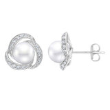 7.5-8mm Cultured Freshwater White Pearl & 0.50ctw Diamond Earrings, 14ct White Gold