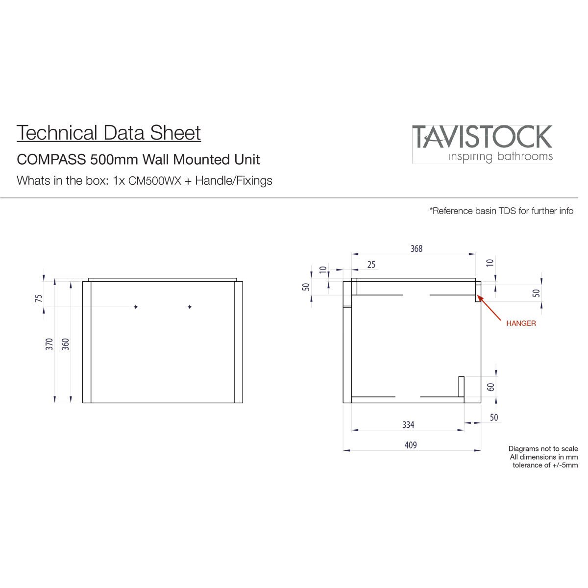 Tavistock Curve 500mm Wall Mounted Vanity Unit in Grey