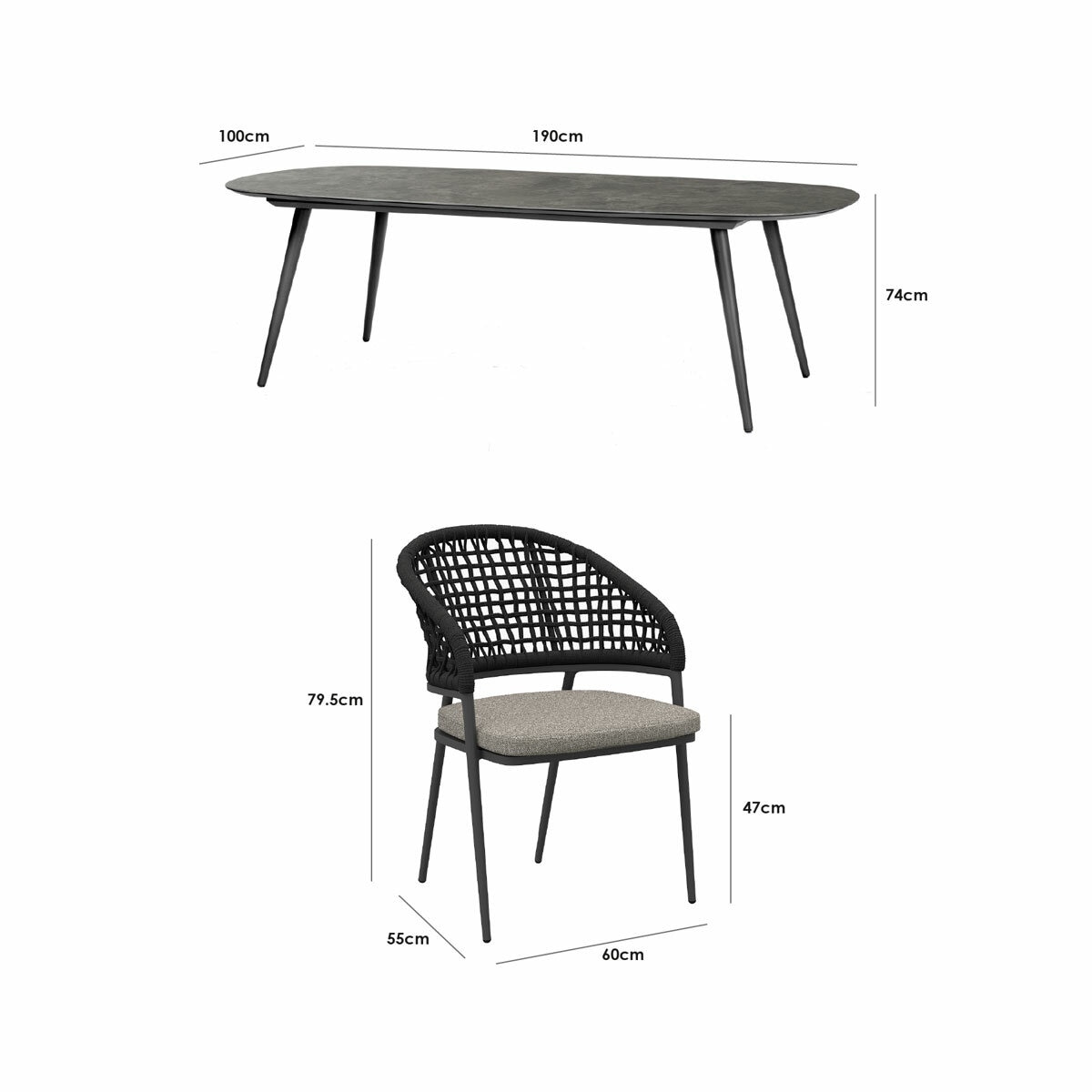 Harbour Lifestyle 7 Piece Oval Ceramic Dining Set in Truffle