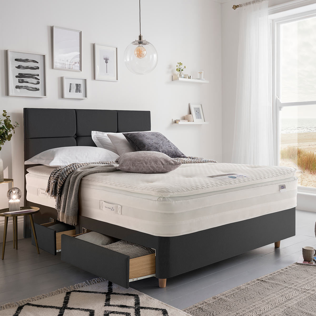 Silentnight Continental Divan Base with Harper Headboard in 4 Colours