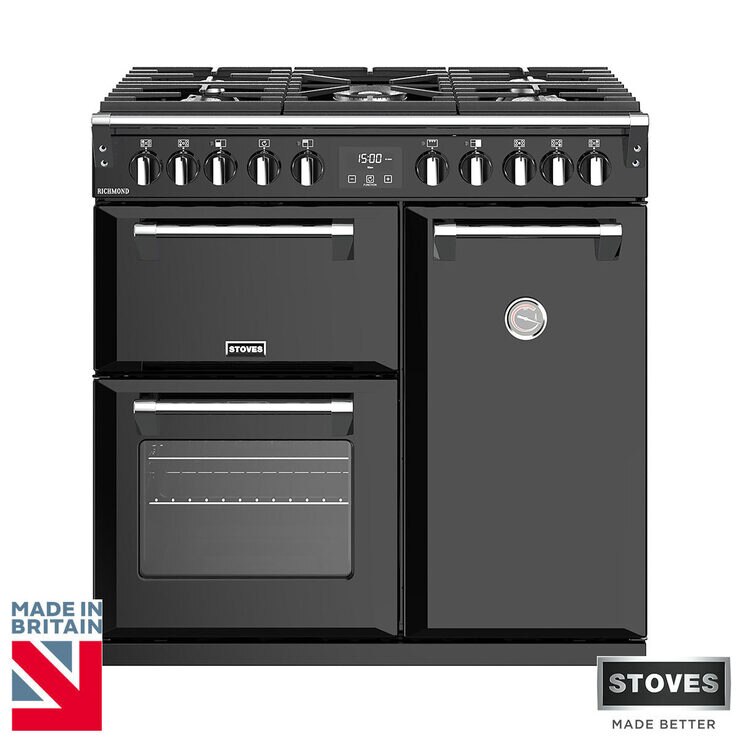 Stoves Richmond S900DF, 90cm Dual Fuel Range Cooker A Rating in Black