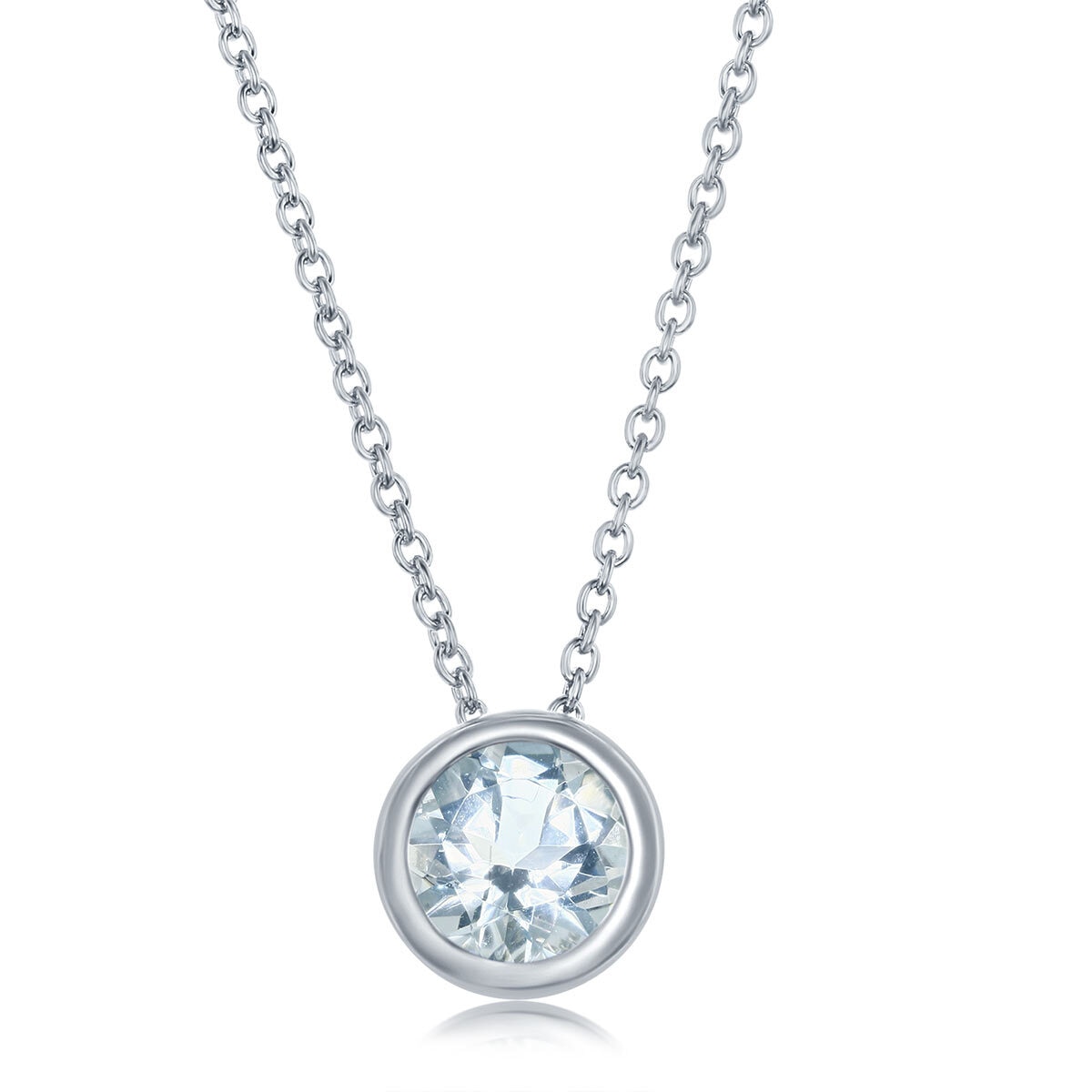 Round Cut Aquamarine Pendant 14ct White Gold Costco UK
