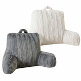 Both grey and cream embossed faux fur bed rest pillow, in plain imagery