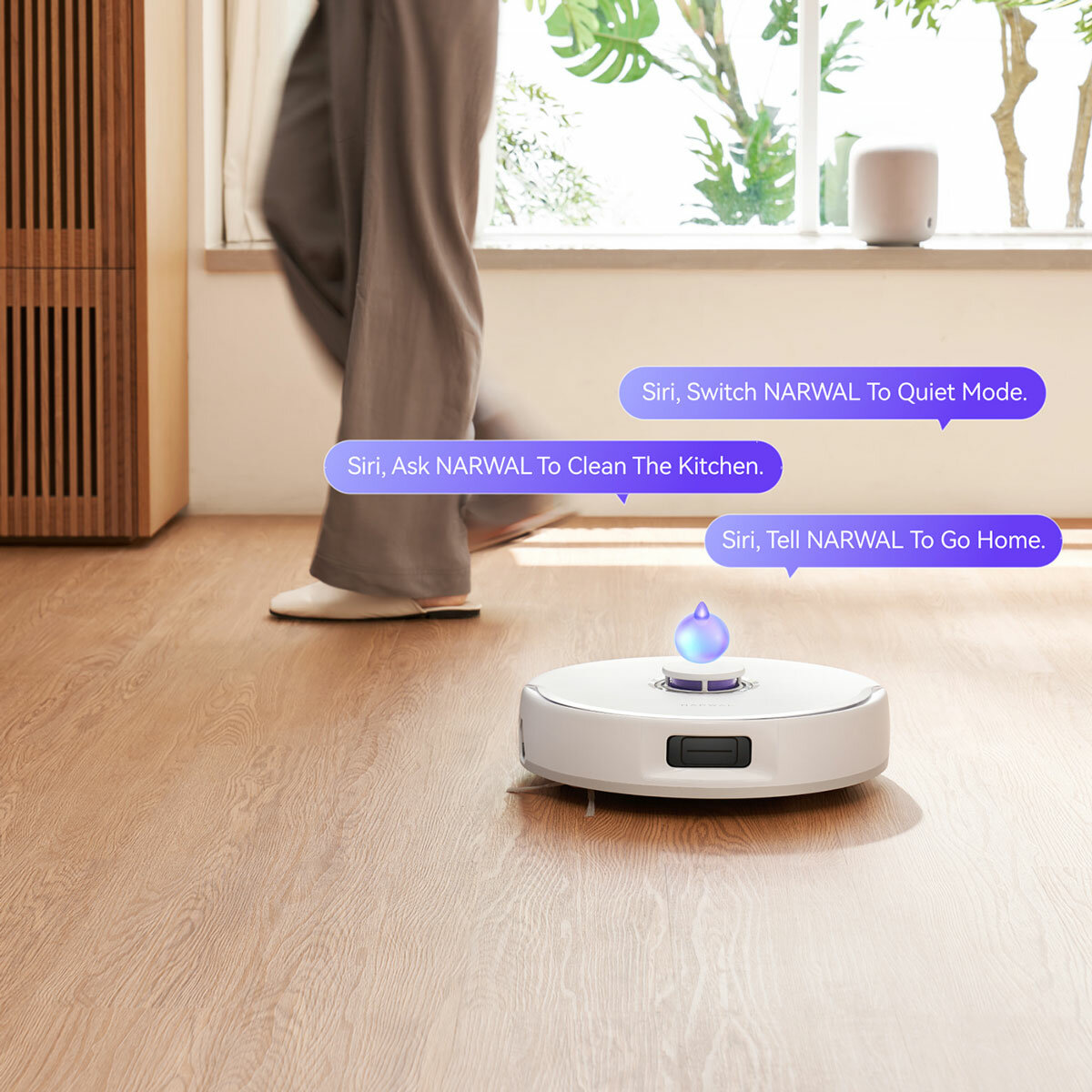 Lifestyle image of Narwal X10 Robot Vacuum Cleaner compatible with Siri