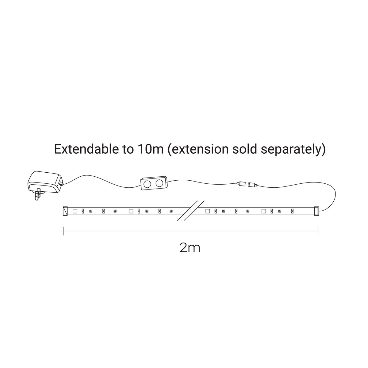 Line drawing of light strip with dimensions