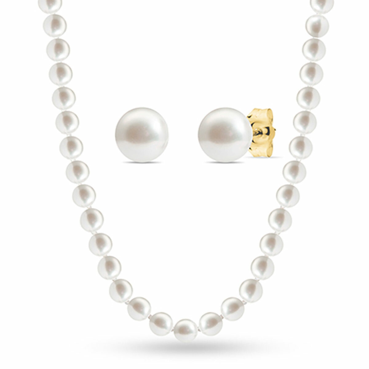 5-7mm Cultured Freshwater White Pearl Earring & Necklace Set, 14ct Yellow Gold 5-7mm Cultured Freshwater White Pearl Earring & Necklace Set, 14ct Yellow Gold