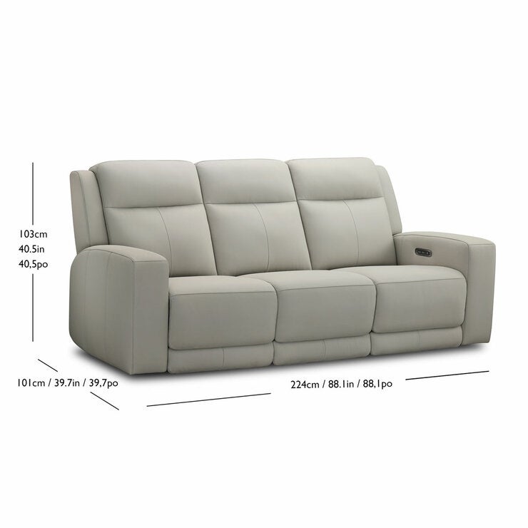Simon Li Wren Light Grey Leather Power Reclining 3 Seater Sofa with Power Headrest Simon Li Wren Light Grey Leather Power Reclining 3 Seater Sofa with Power Headrest