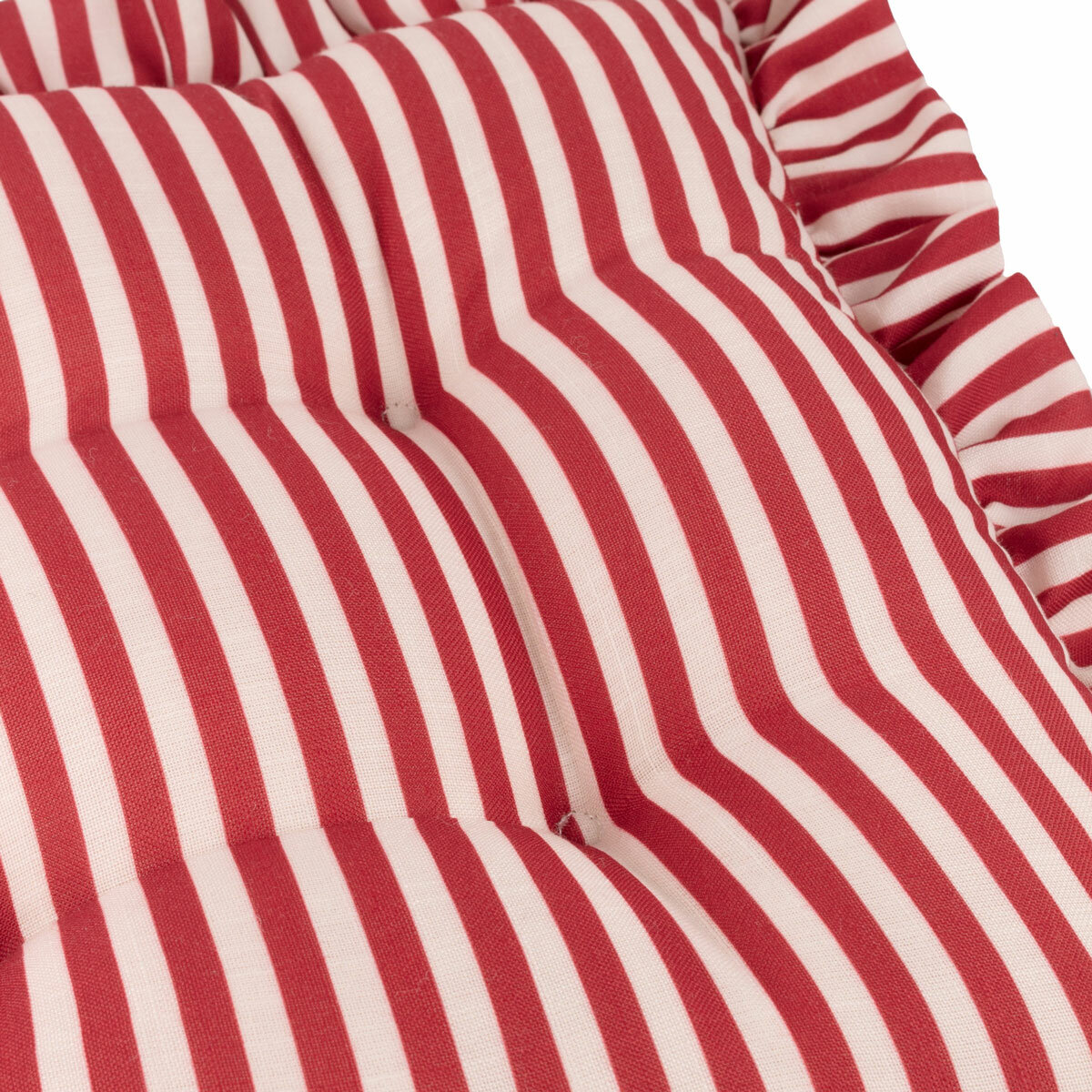 Wylder Millie Ruffle Red Striped Indoor Outdoor Seat Pad 2 Pack, 40 x 40 cm