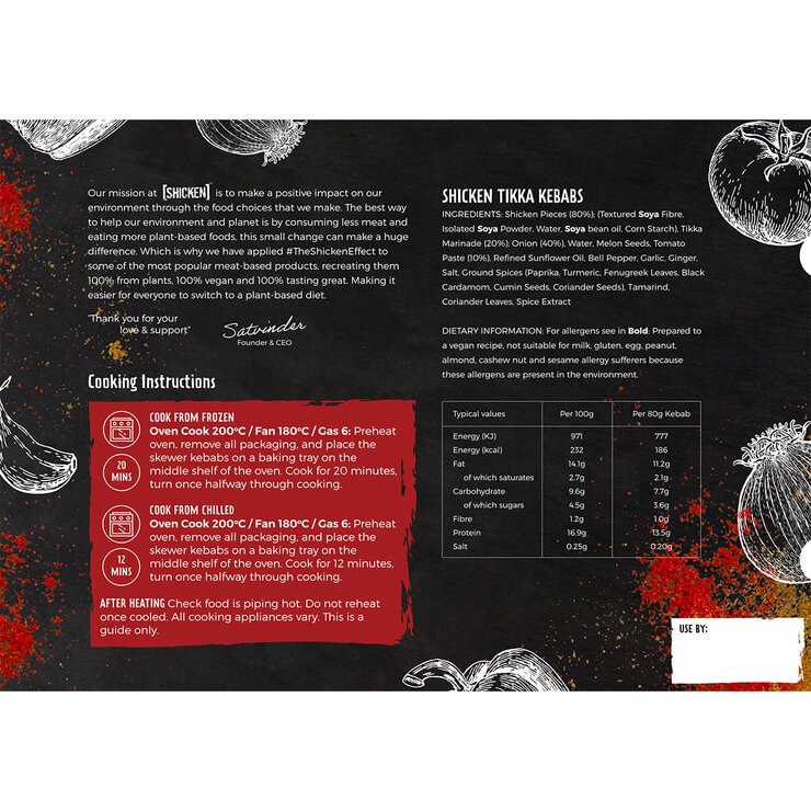 Back label for Box of Meat Free Schicken Kebabs Back label for Box of Meat Free Schicken Kebabs