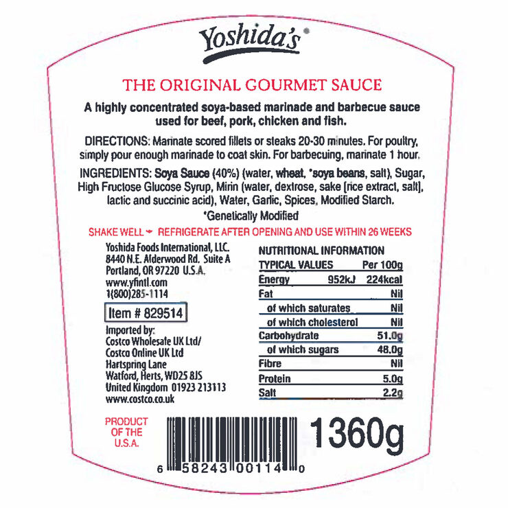 Yoshida's Original Gourmet Sauce, 1.36kg Costco UK