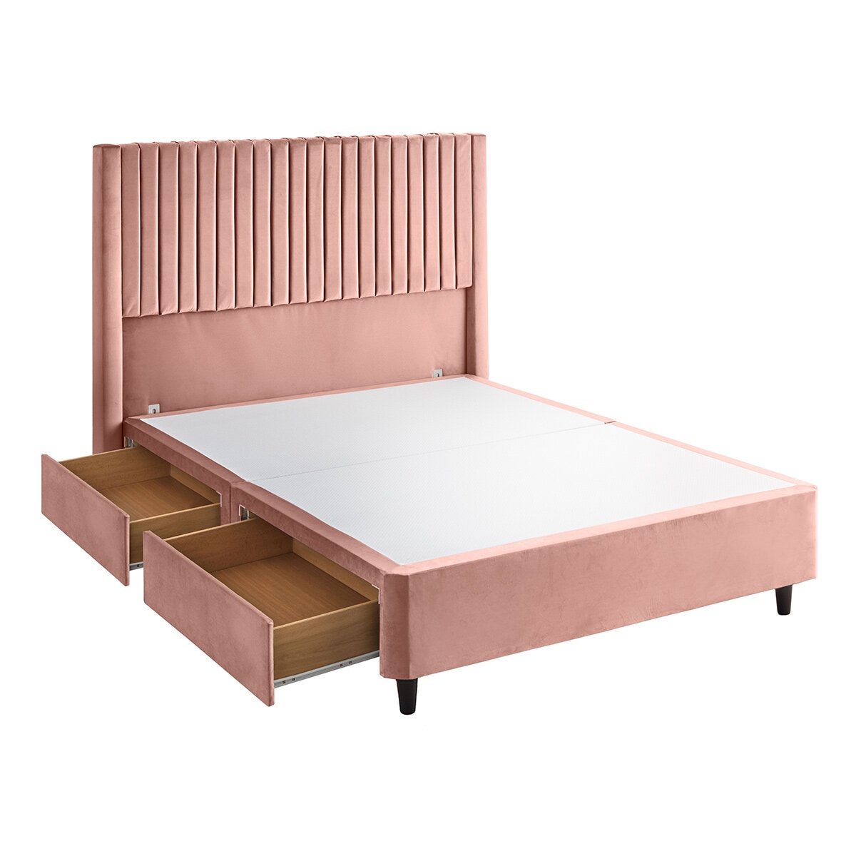 Silentnight Velvet 4 Drawer Divan Base with Slumber Headboard in Dusky Pink & 3 Sizes