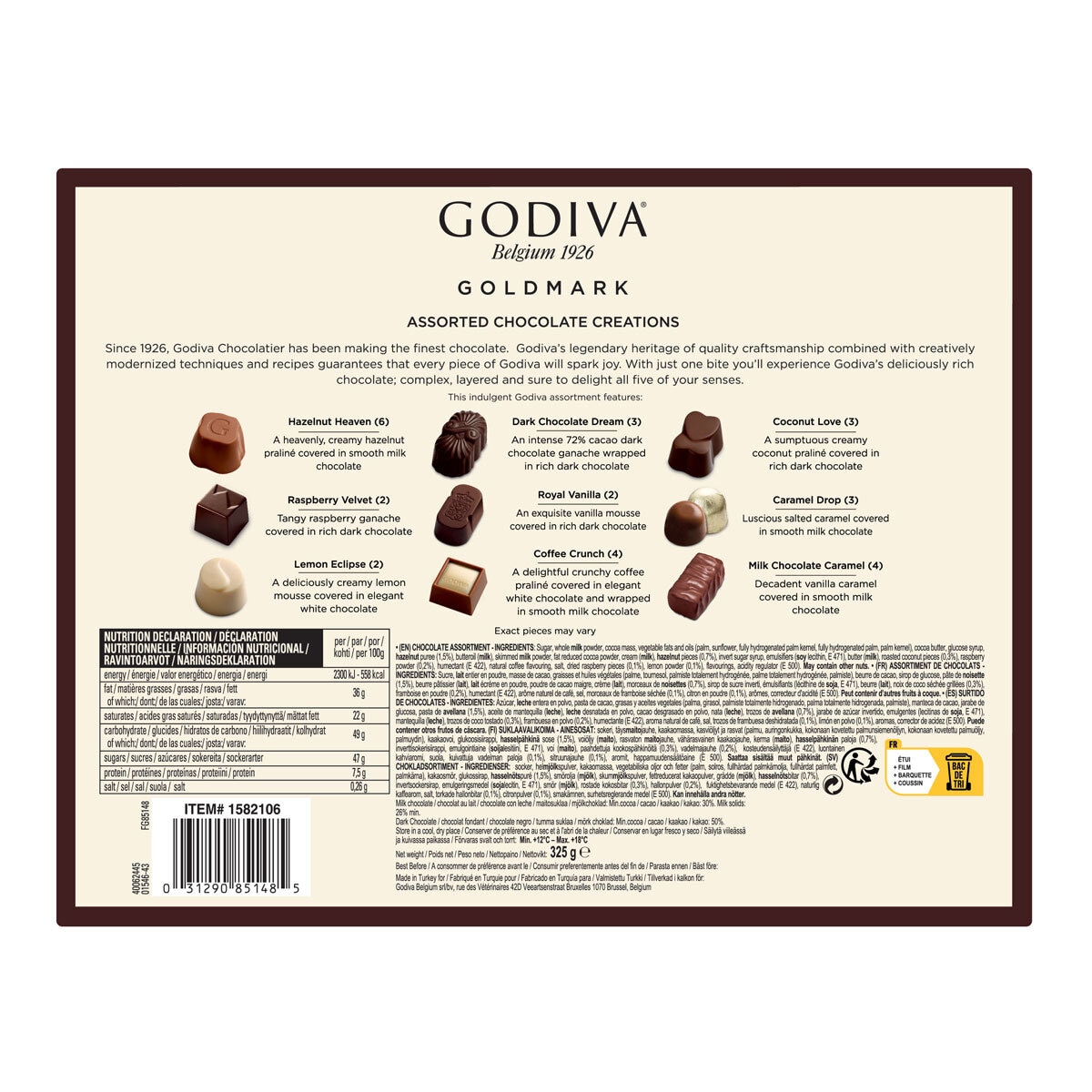 Godiva Assorted Box Chocolates, 325g