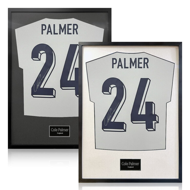 Cole Palmer Signed Framed England Football Shirt in 2 Options: White or Black Mount Cole Palmer Signed Framed England Football Shirt in 2 Options: White or Black Mount